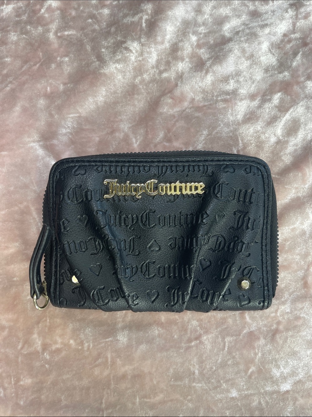Juicy Couture Black Embossed Zip Wallet with Gold Logo
